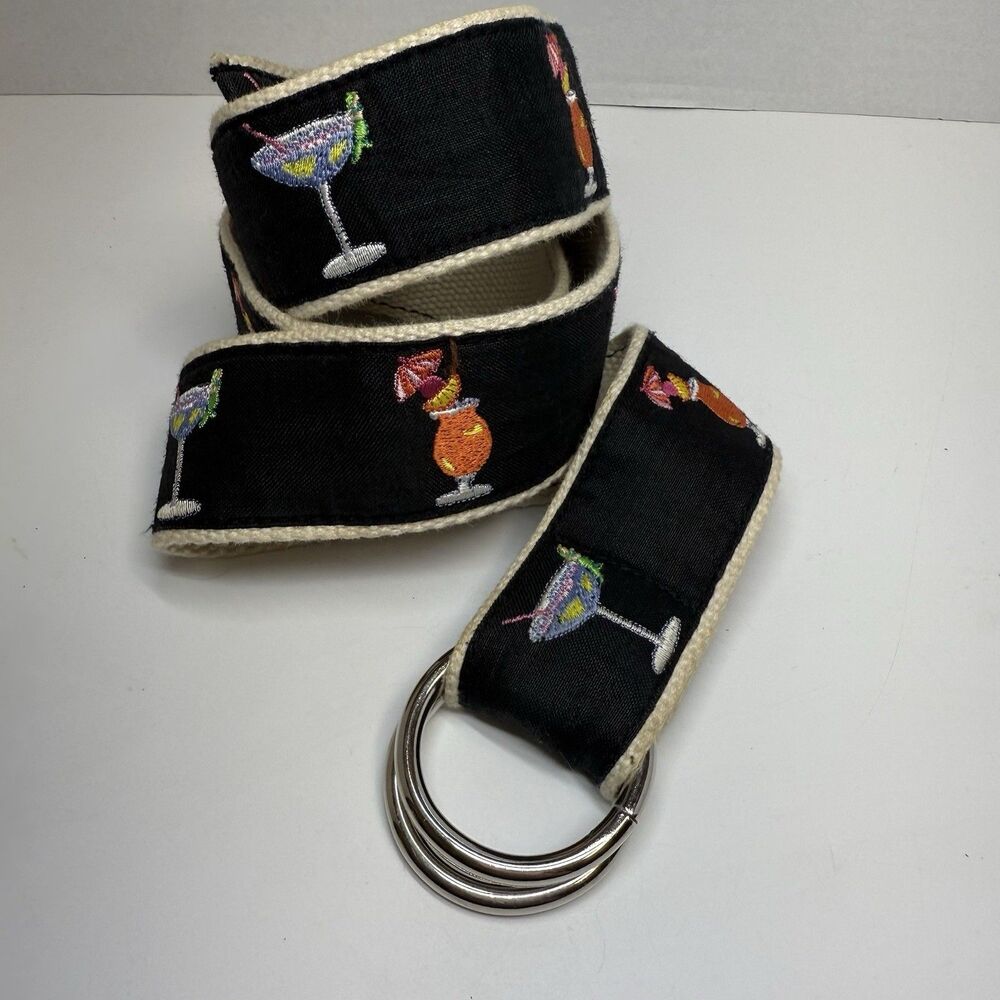 CK Laing Embroidery Fruit & Mermaid Cocktail D Ring Belt Sz Medium